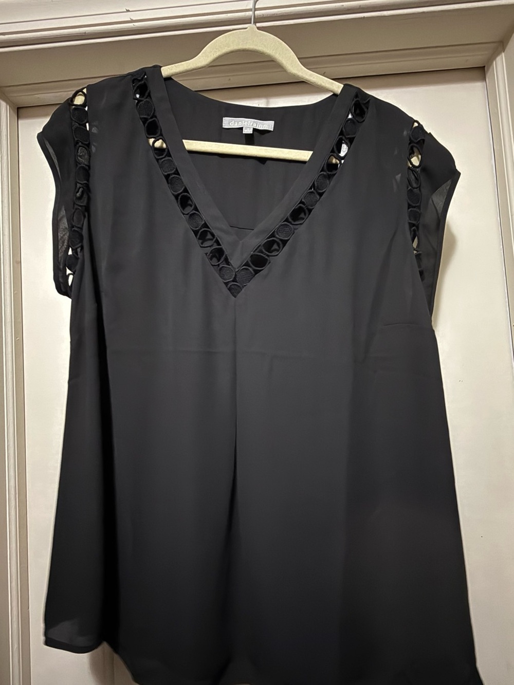 Daniel Rainn Black V-Neck Ladder-Trim Blouse